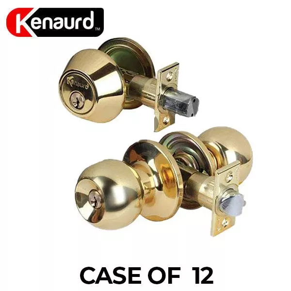 12 x Premium Combo Lockset – Knob & Deadbolt – Polished Brass (SC1) - KEYED DIFFERENT (Bundle of 12)