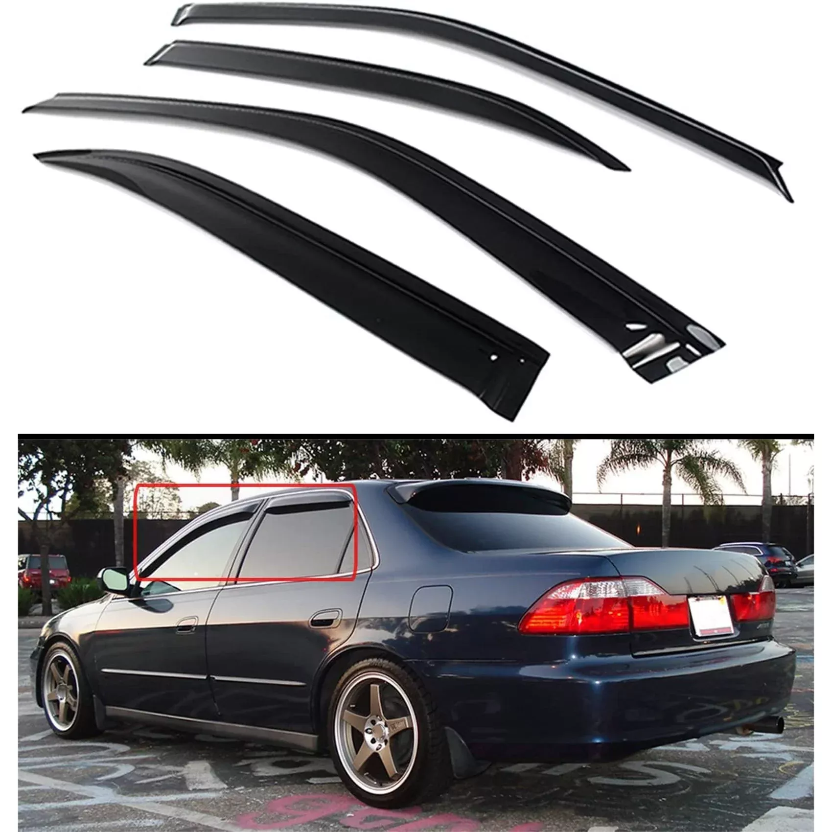 For 1998-2002 6th Honda Accord 4 Door Sedan Jdm Smoke Window Visor Rain Guard
