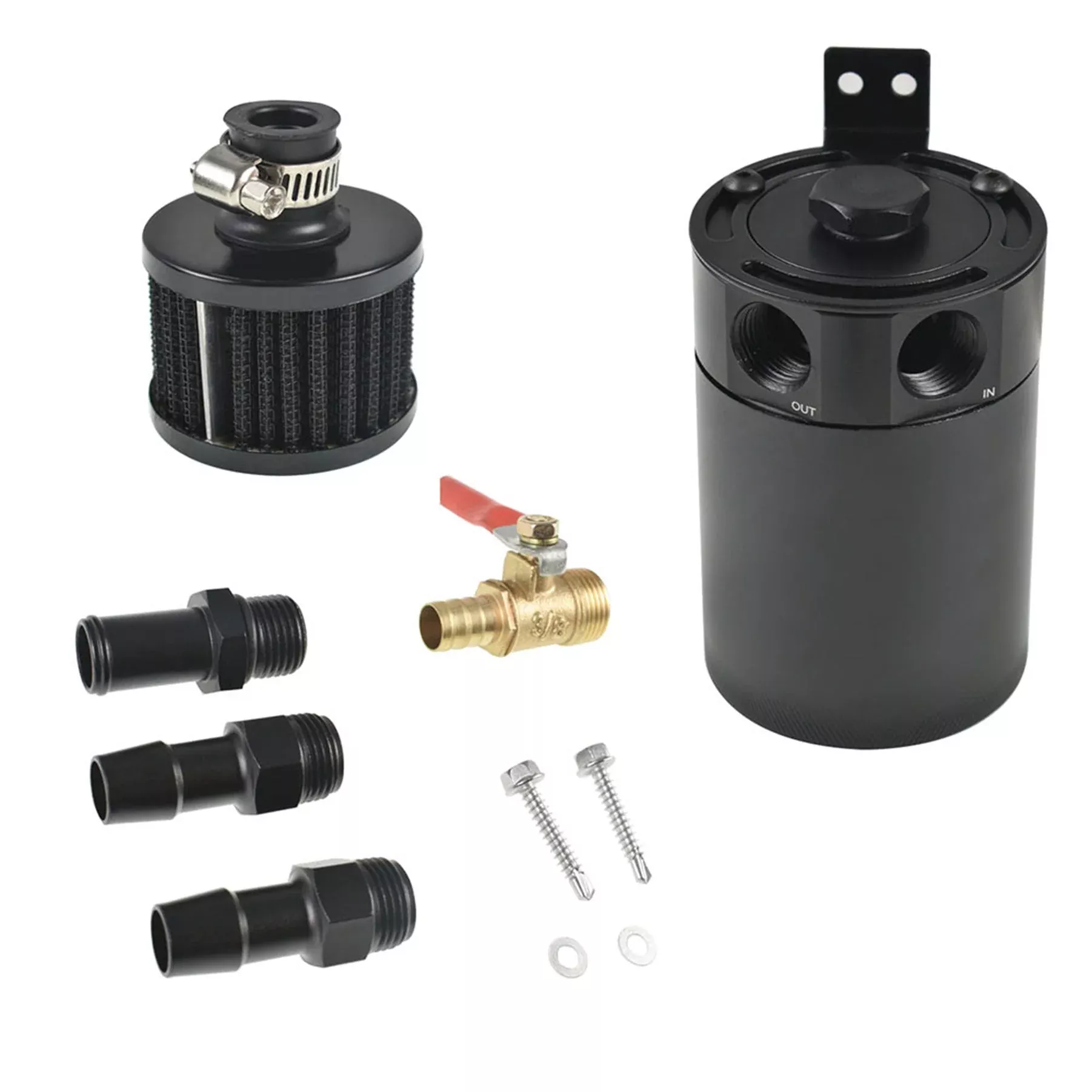 2-Port Oil Catch Tank Can Breather Baffled W/ Drain Valve Reservoir For Hyundai