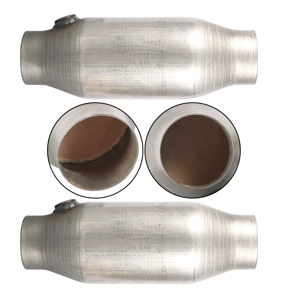 2pcs 2.5" In/Out 1982-2008 Universal Catalytic Converters w/O2 Sensor Port Length 10.9"