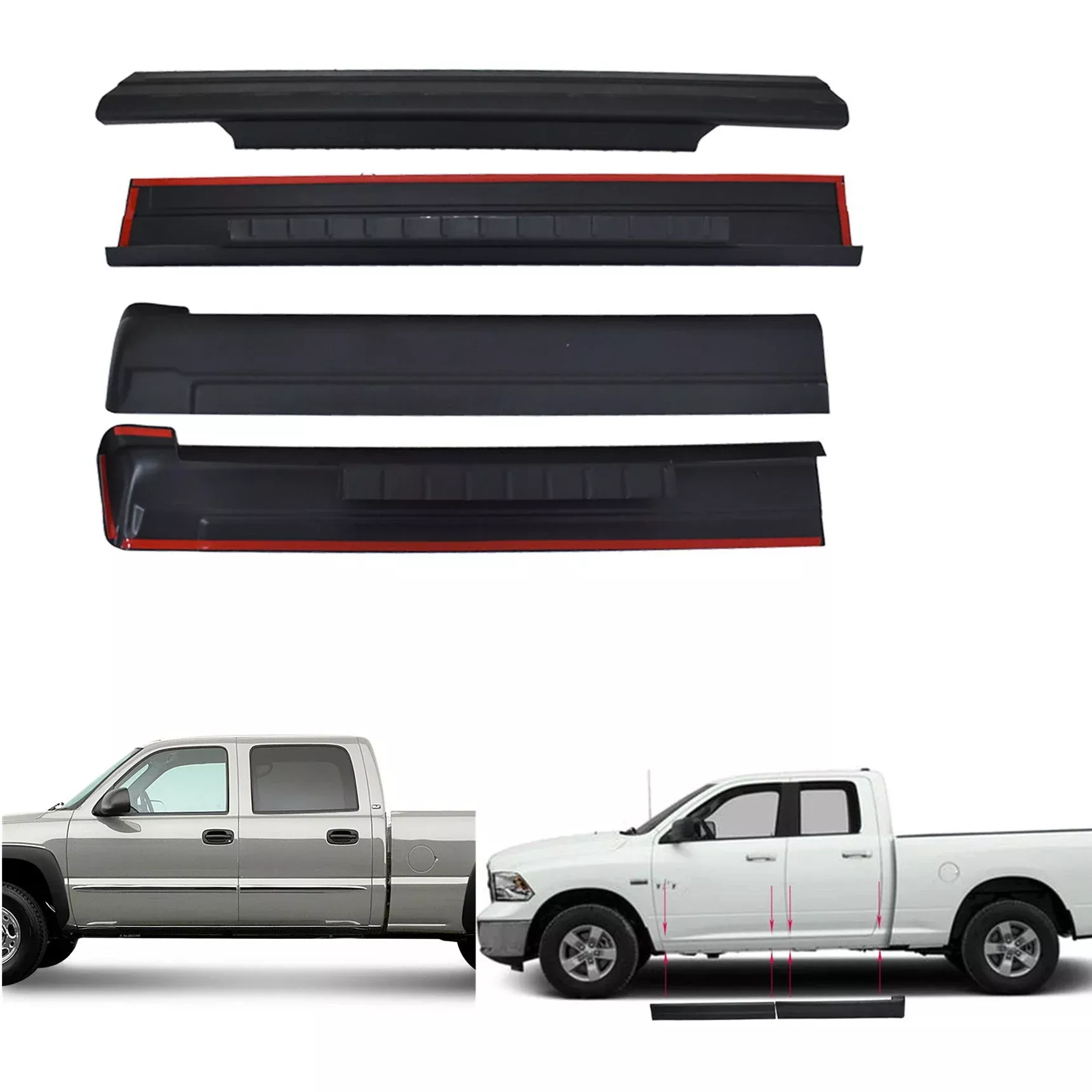 4 X For Chevrolet Silverado / Sierra Crew Cab Rocker Panel Guard Cover Trim