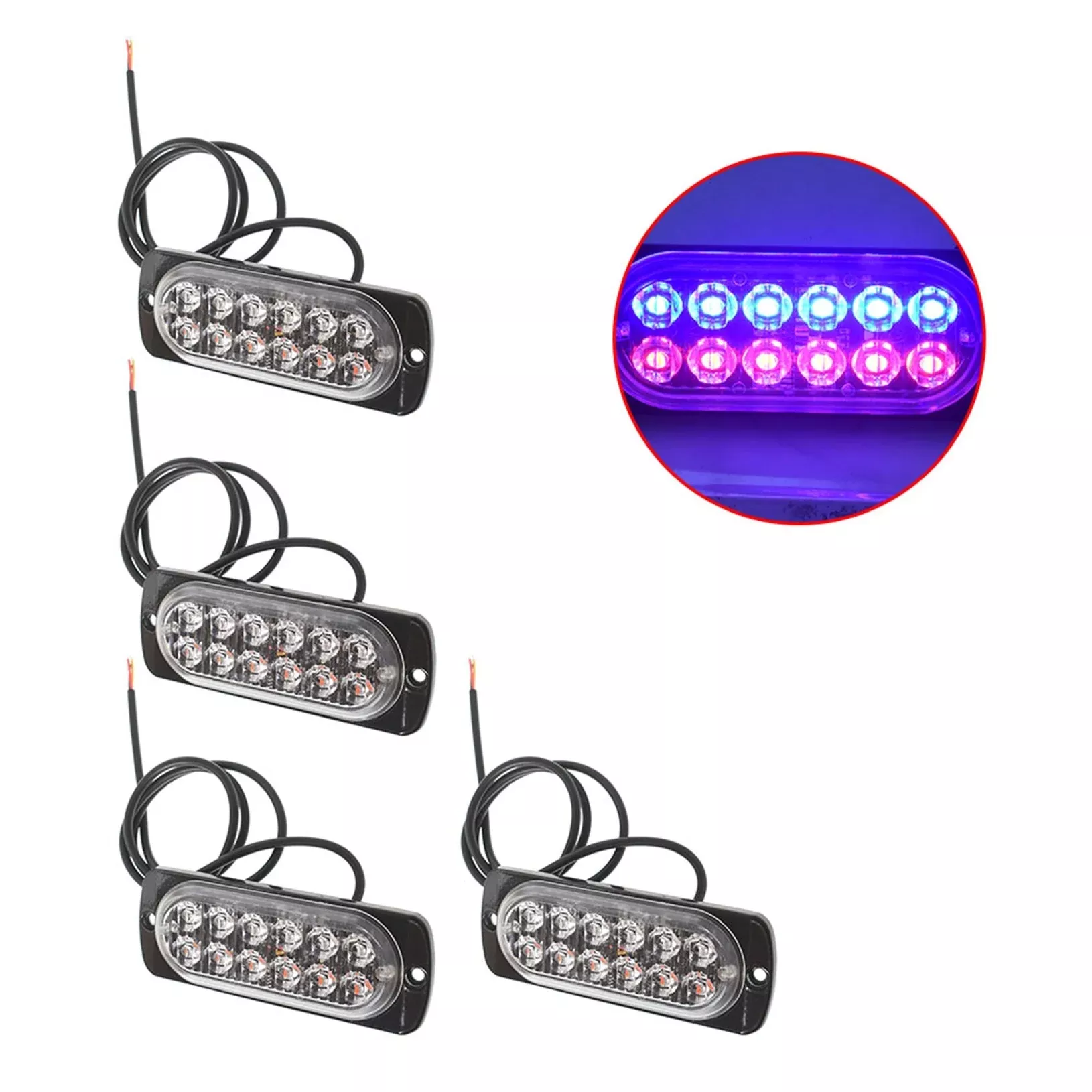 4PCS 12 LED Car Emergency Beacon Warning Hazard Flash Strobe Light Bar Red Blue