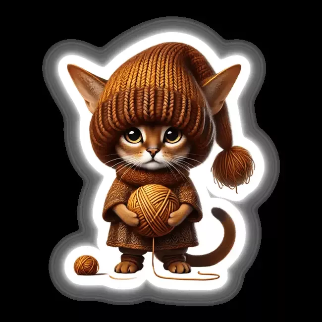 Abyssinian Cat Gnome Holding Ball of Yarn