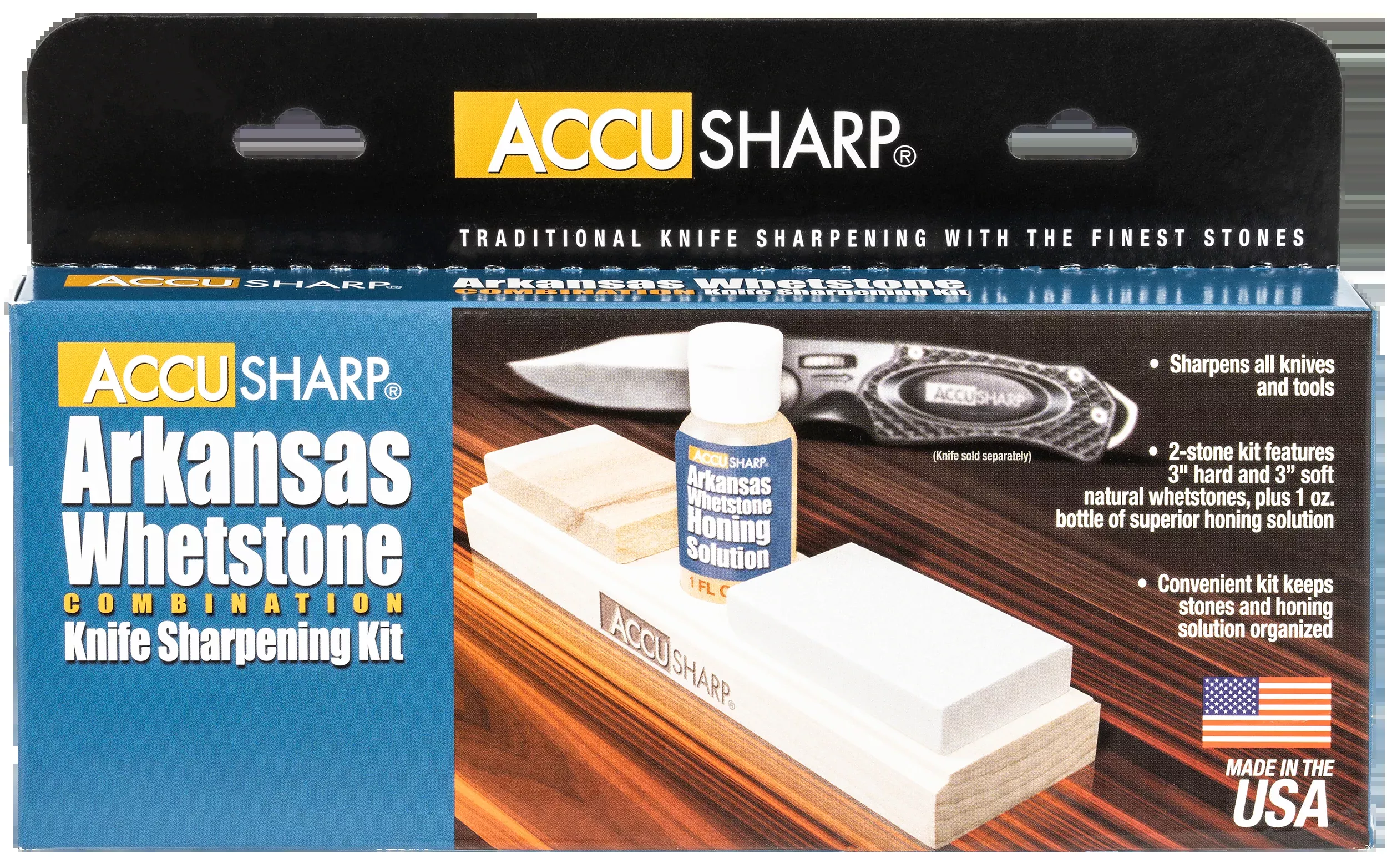AccuSharp 023C Whetstone Combo Kit Fine, Coarse Natural Arkansas Stone Sharpener Includes Honing Oil