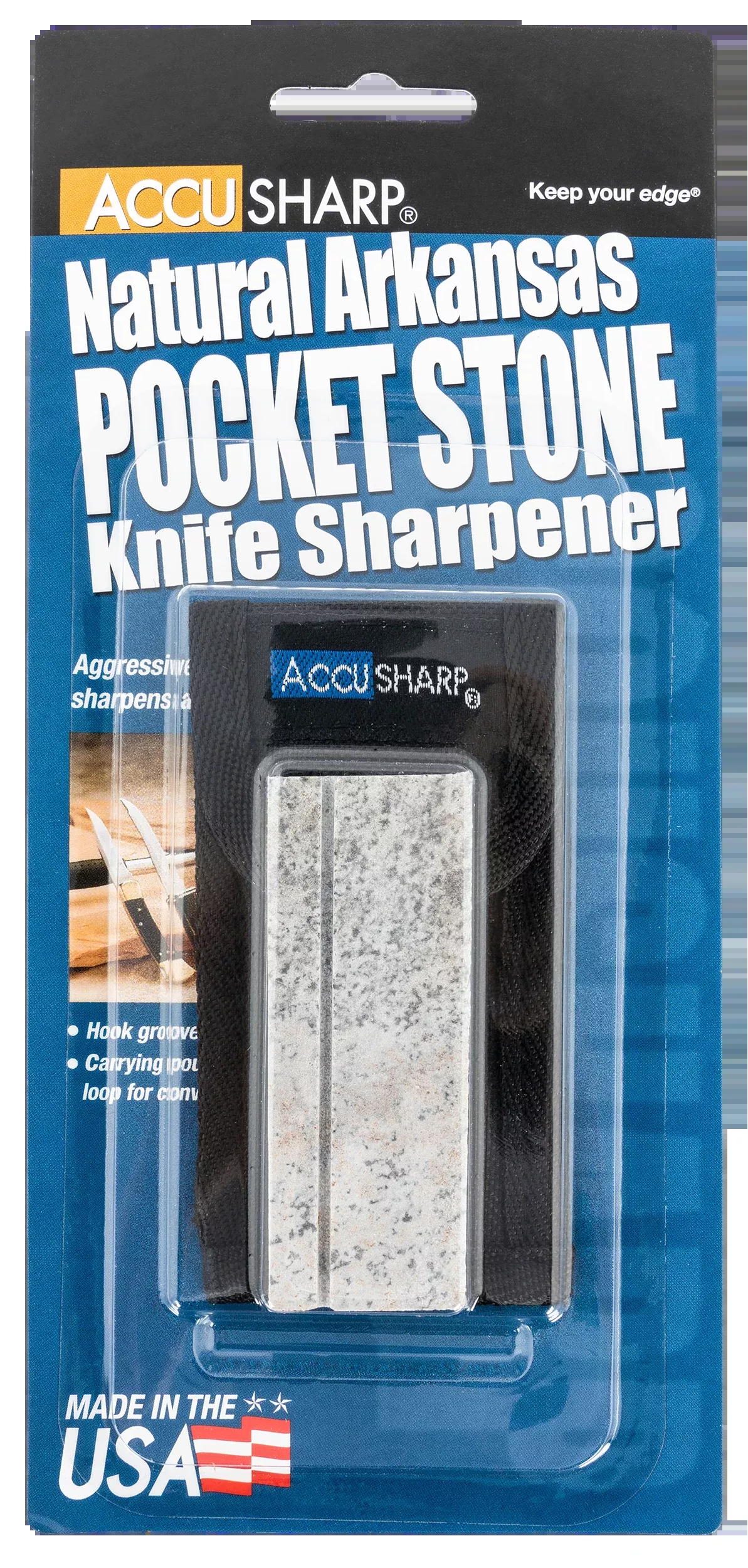 AccuSharp 024C Pocket StoneNatural Arkansas Stone Sharpener White Includes Belt Carry Pouch