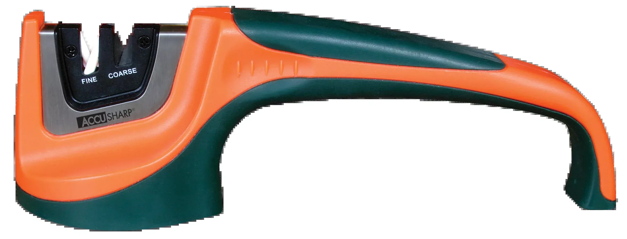 AccuSharp 039C Pull-Through Sharpener Hand Held Fine, Coarse Tungsten Carbide and Ceramic Sharpener Rubber Handle Black/Orange