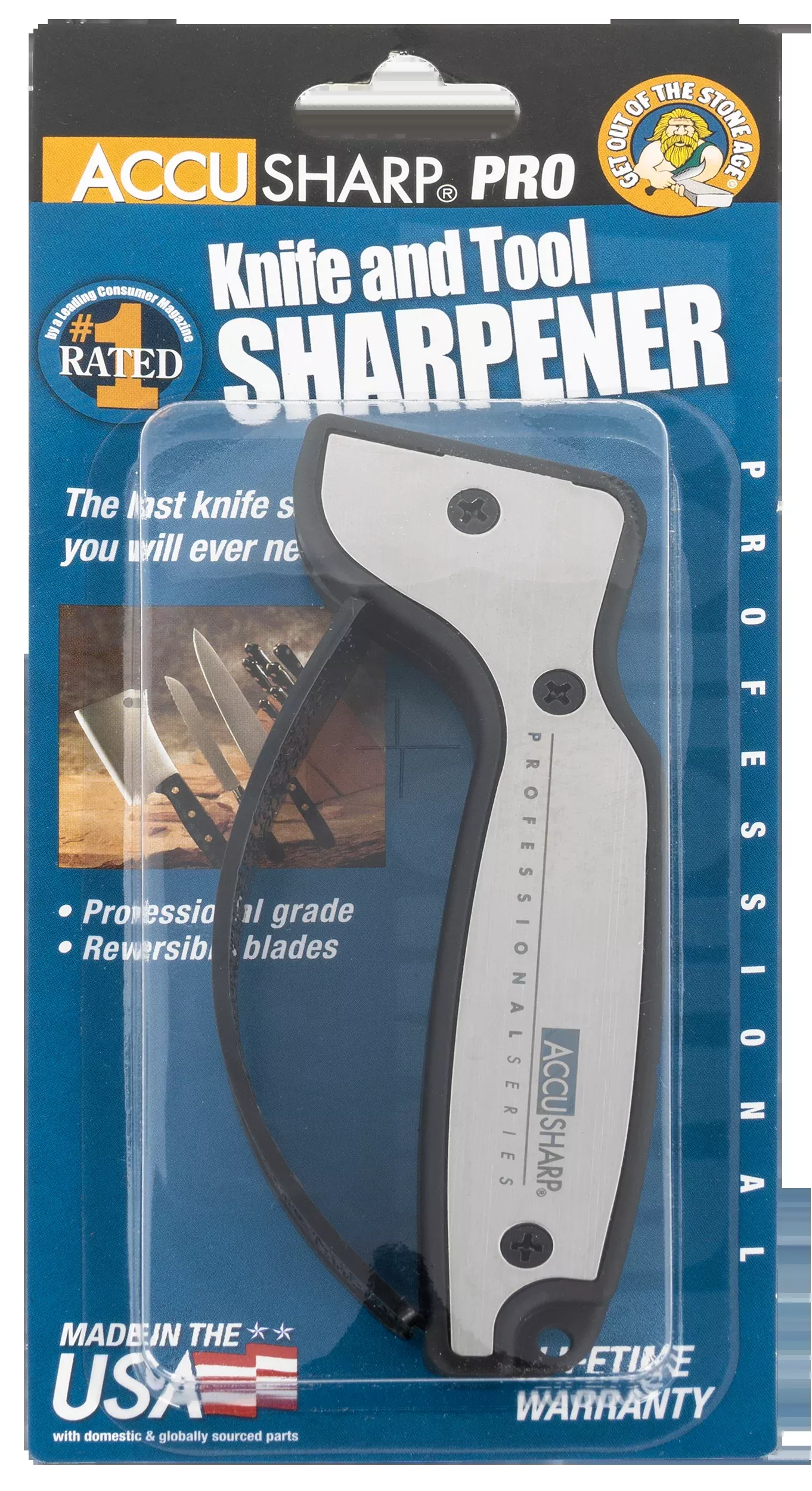 AccuSharp 040C Pro Sharpener Fixed Diamond Tungsten Carbide Sharpener Black/Silver Aluminum/Overmolded Rubber