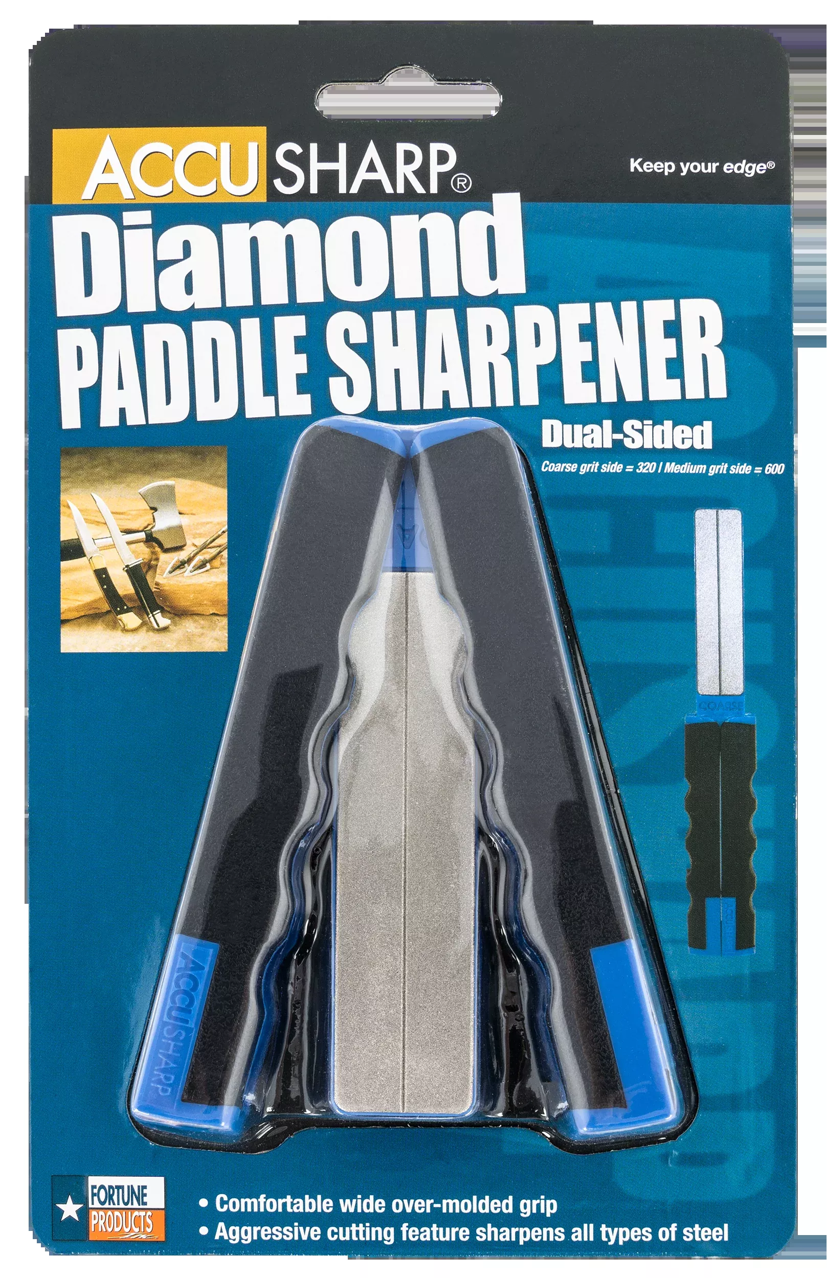 AccuSharp 051C Paddle Sharpener Folding Diamond Sharpener Black/Blue Overmolded Rubber Handle