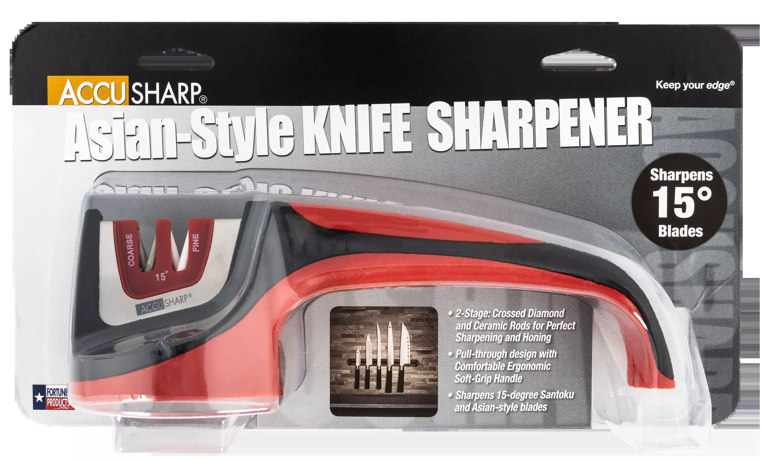AccuSharp 052C Asian-Style Sharpener Fine Diamond, Ceramic Sharpener Red