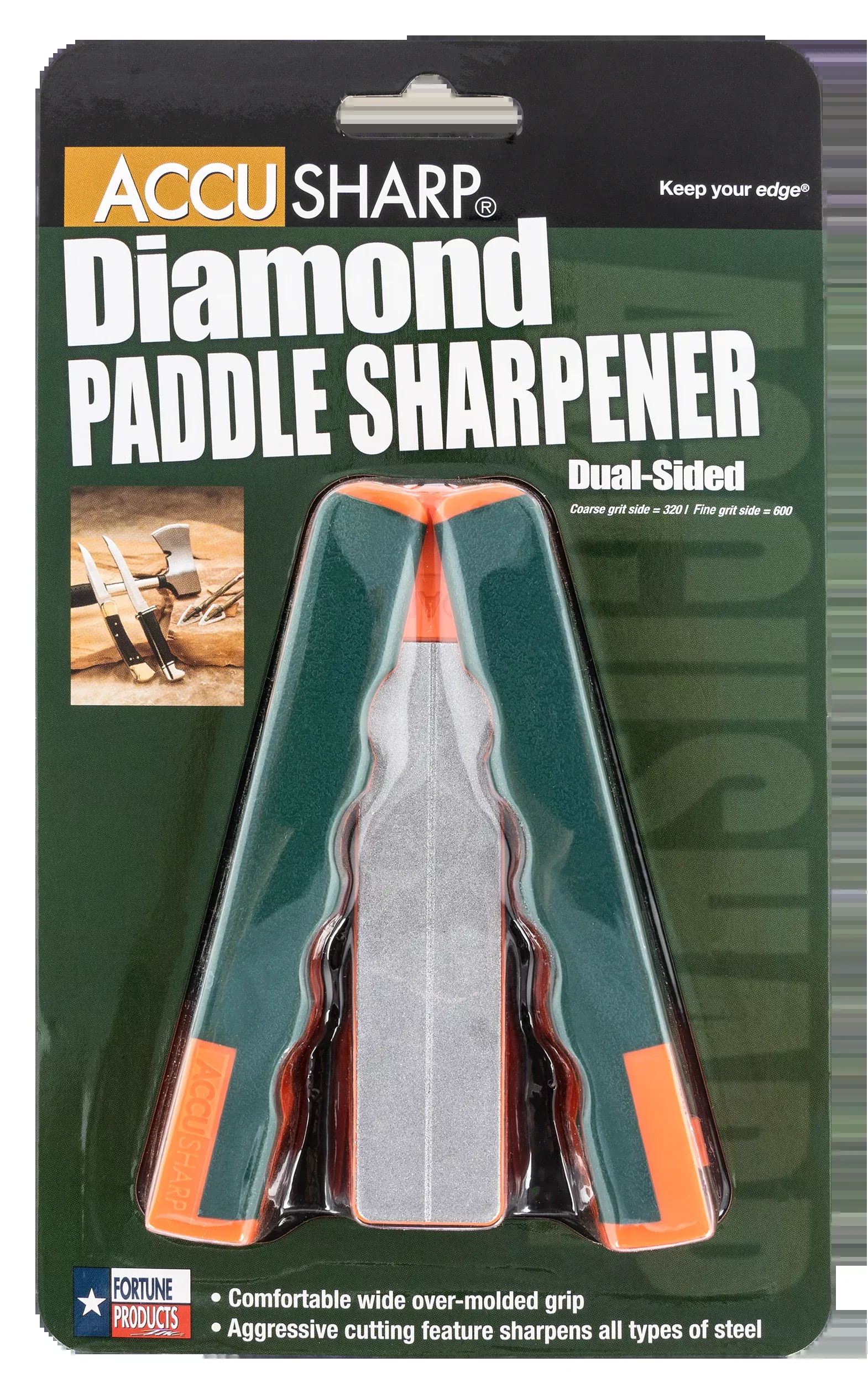 AccuSharp 077C Paddle Sharpener Folding Fine, Coarse Diamond Sharpener Gray/Orange Overmolded Rubber Handle