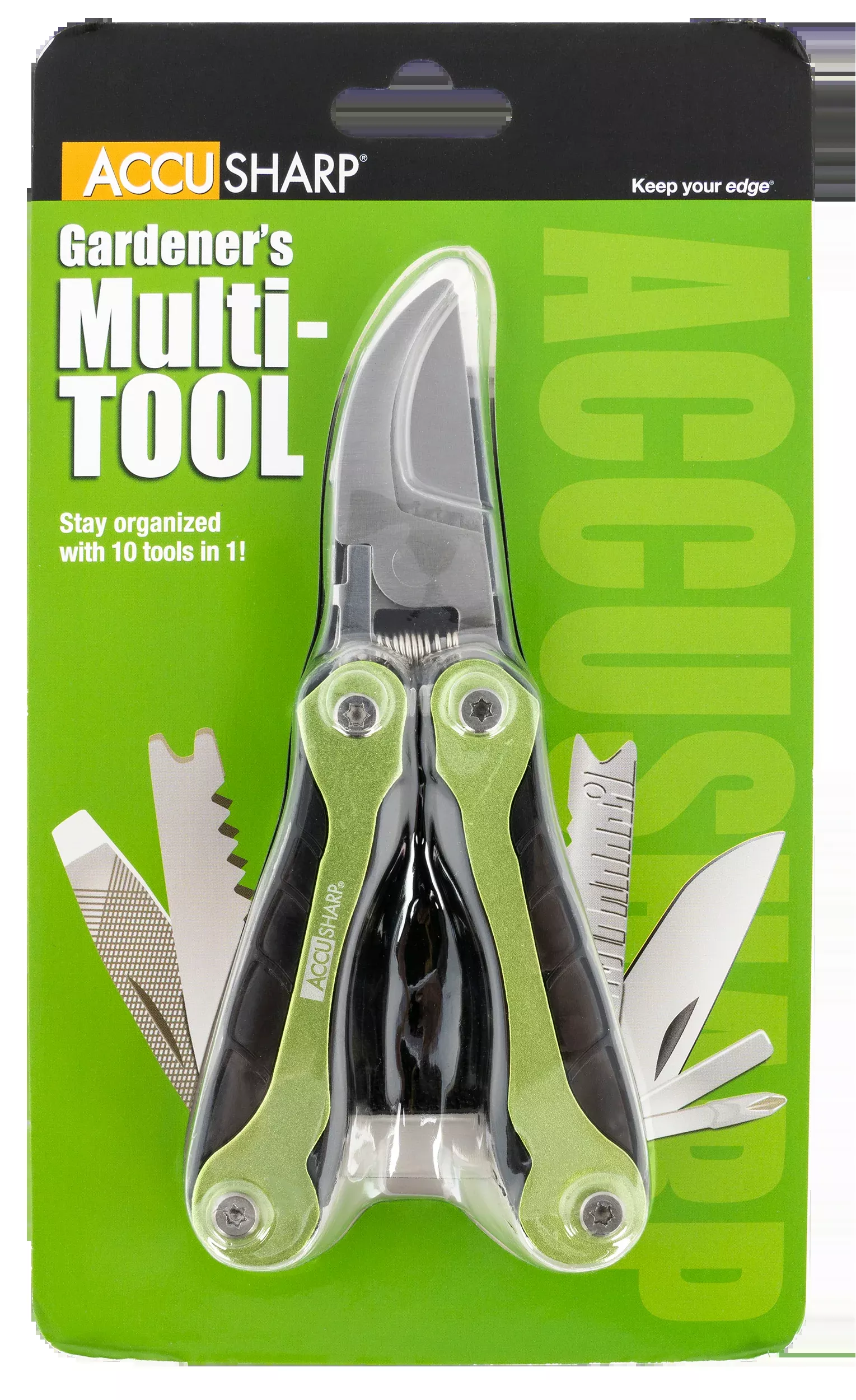 AccuSharp 084C Gardener'sBlack/Green Folding Plain Blade