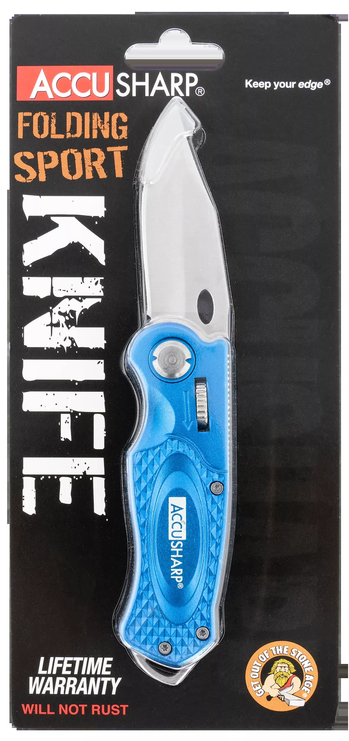 AccuSharp 701C Sport3" Folding Plain Stainless Steel Blade/Blue Anodized Aluminum Handle Includes Belt Clip