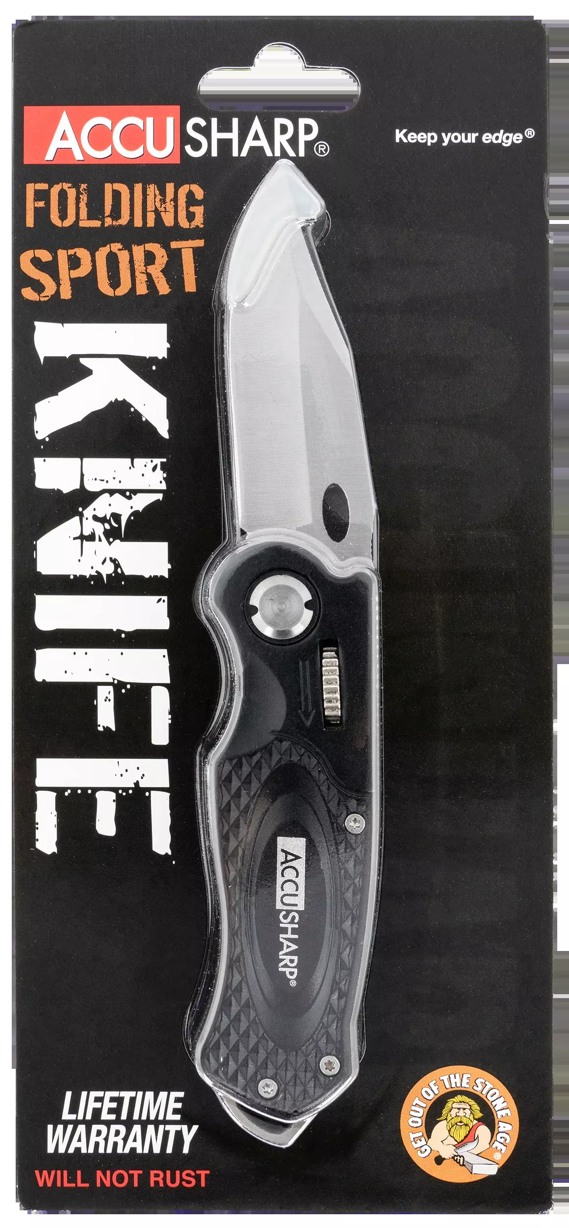 AccuSharp 703C Sport3" Folding Plain Stainless Steel Blade/Black Anodized Aluminum Handle Includes Belt Clip