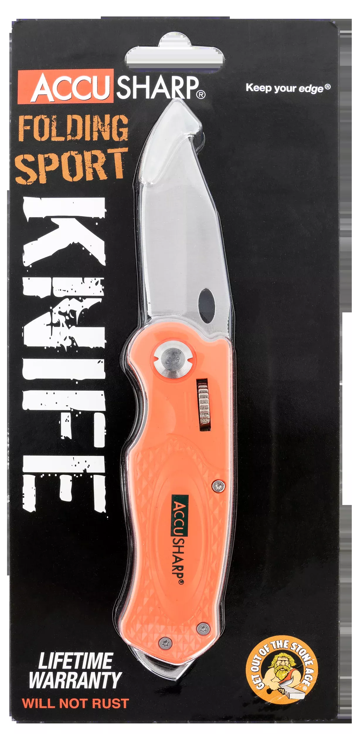 AccuSharp 709C Sport3" Folding Plain Stainless Steel Blade/Blaze Orange Anodized Aluminum Handle Includes Belt Clip