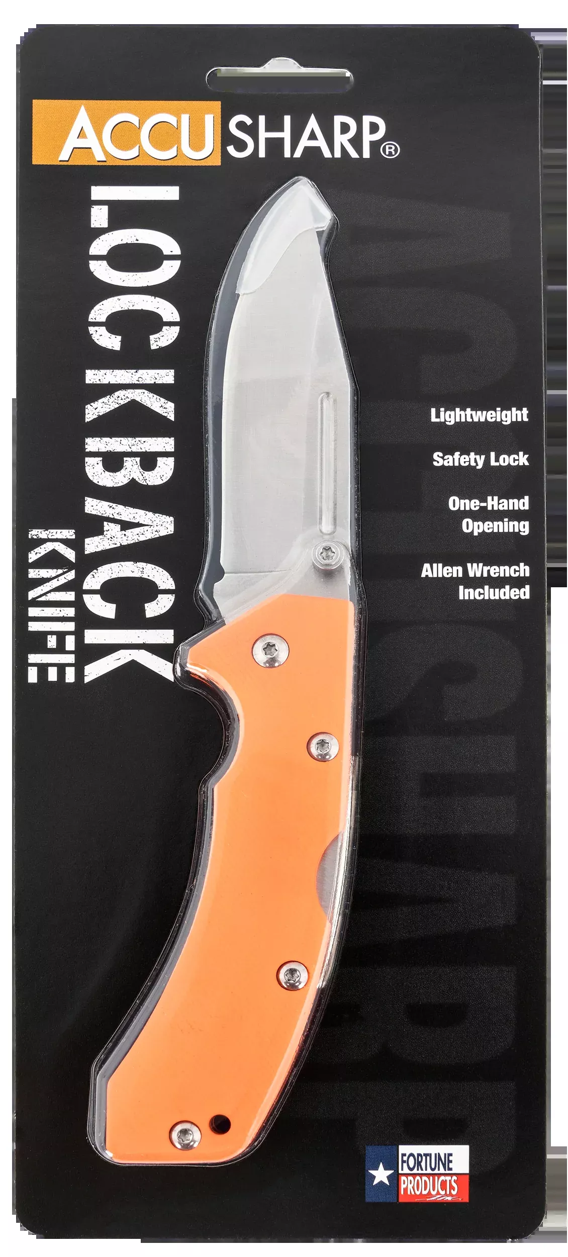 AccuSharp 712C Lockback3" Folding Clip Point Plain Stainless Steel Blade/Blaze Orange G10 Handle Includes Allen Wrench