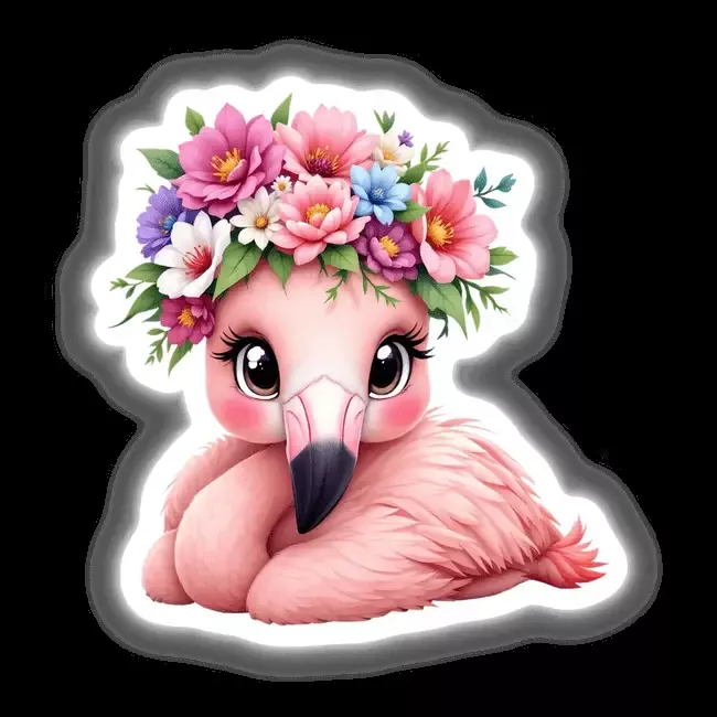 Adorable Flamingo with a Flower Crown