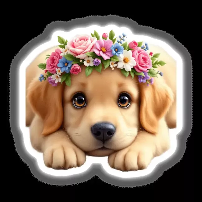 Adorable Golden Retriever with a Spring Flower Crown