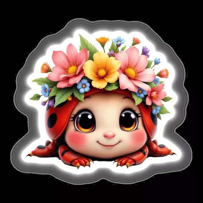 Adorable Ladybug with a Spring Flower Crown