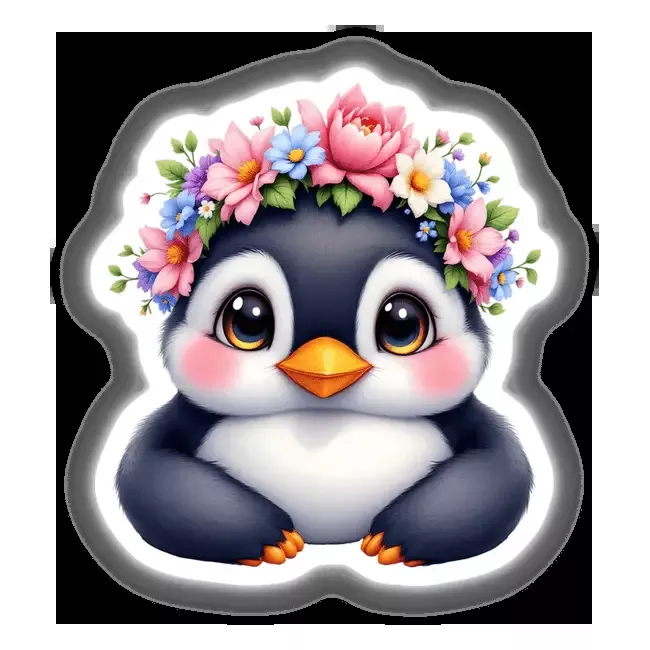 Adorable Penguin with a Spring Flower Crown