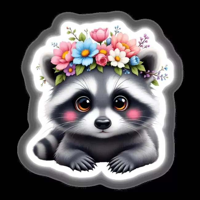 Adorable Raccoon Wearing a Floral Crown