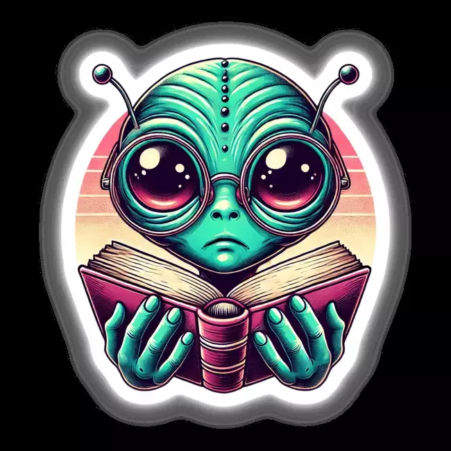 Alien With Reading Glasses Open Book