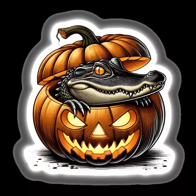Alligator Peeking Out of Pumpkin Halloween