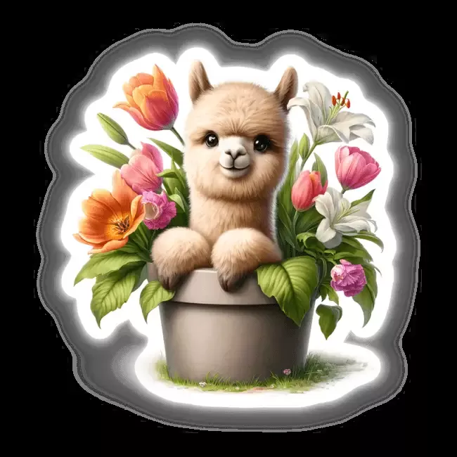 Alpaca Peeking Out of Flower Pot