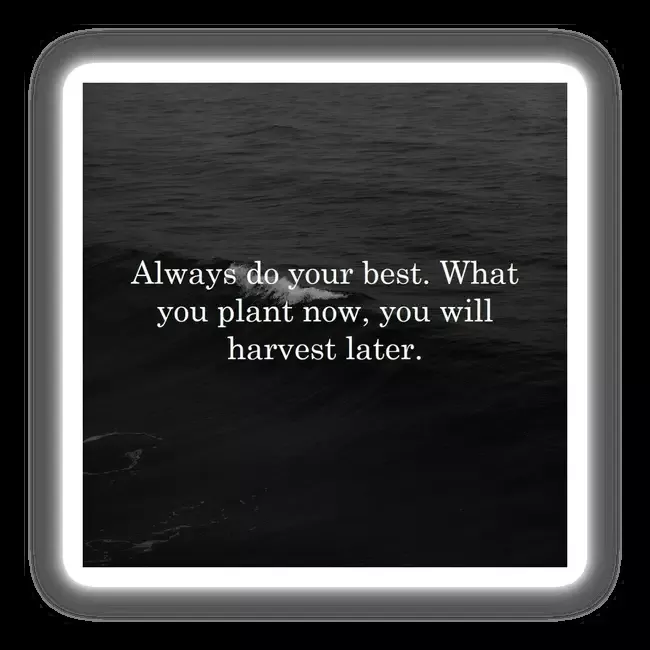 Always do your best. What you plant now, you will harvest later.