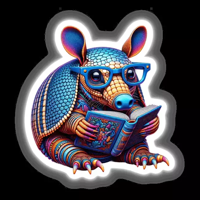 Armadillo With Reading Glasses Open Book