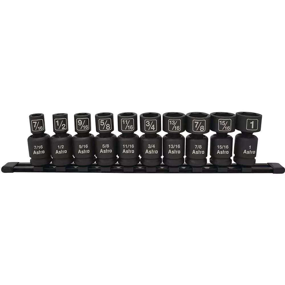 Astro Pneumatic 78240 10Pc 1/2" Drive SAE Nano Pinless Universal Impact Sockets