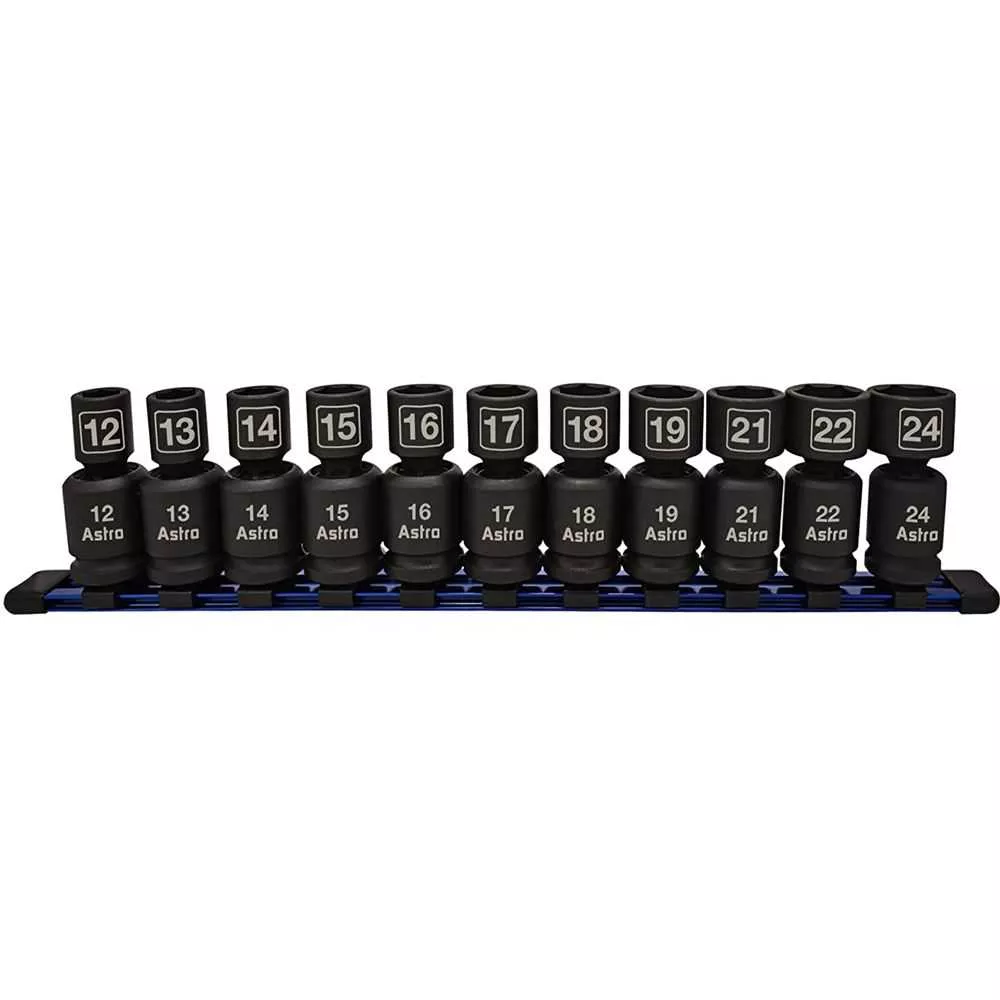 Astro Pneumatic 78244 11Pc 1/2"Dr Metric Nano Pinless Universal Impact Sockets