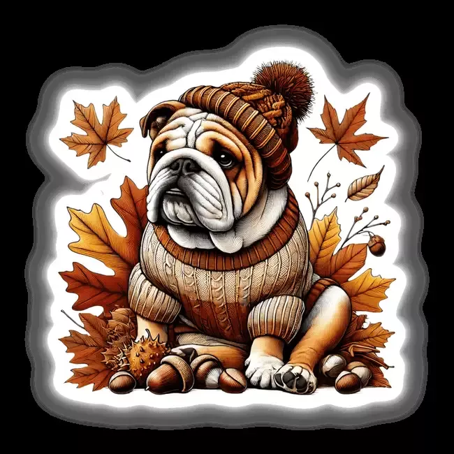 Autumn Bulldog in Cozy Sweater