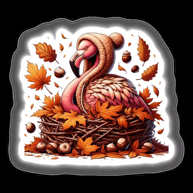 Autumn Flamingo in Cozy Sweater