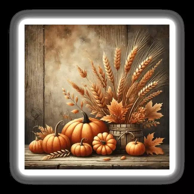 Autumn Harvest – Cozy Scene with Pumpkins and Wheat