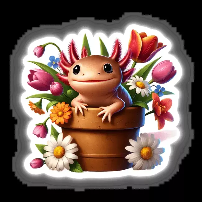 Axolotl Peeking Out of Flower Pot