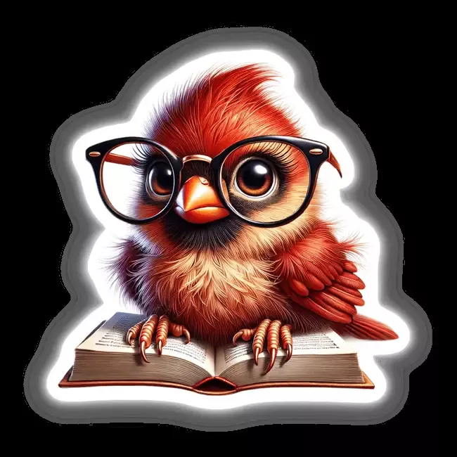 Baby Cardinal With Reading Glasses Open Book