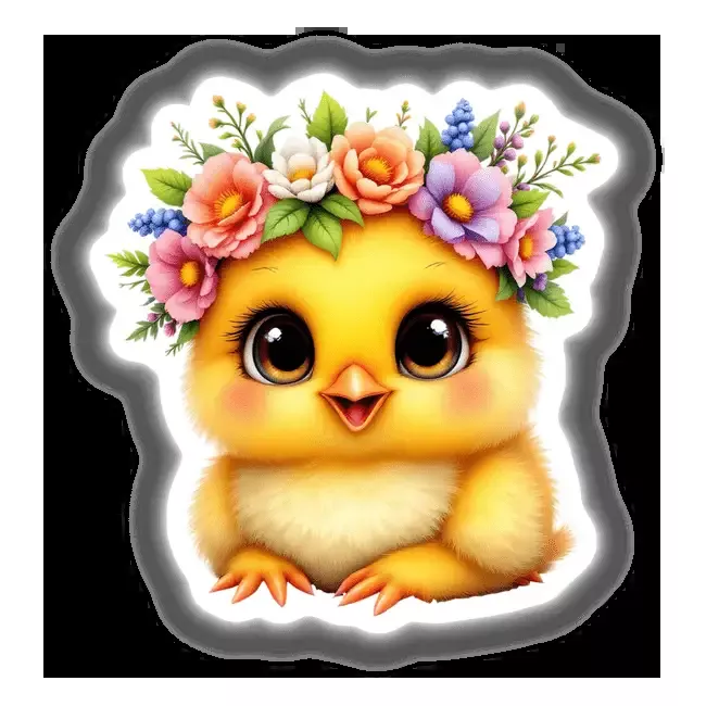 Baby Chick Wearing a Blooming Floral Crown