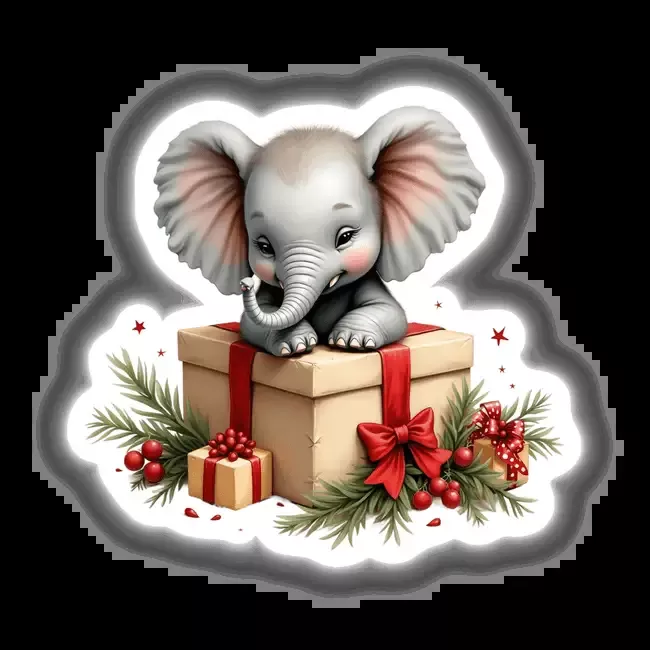Baby Elephant in Christmas Present Box