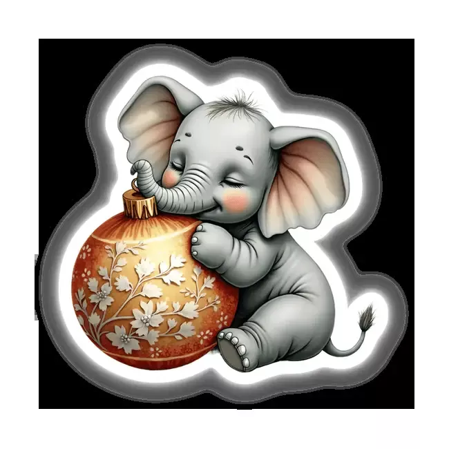 Baby Elephant Sleeping on Christmas Ornament