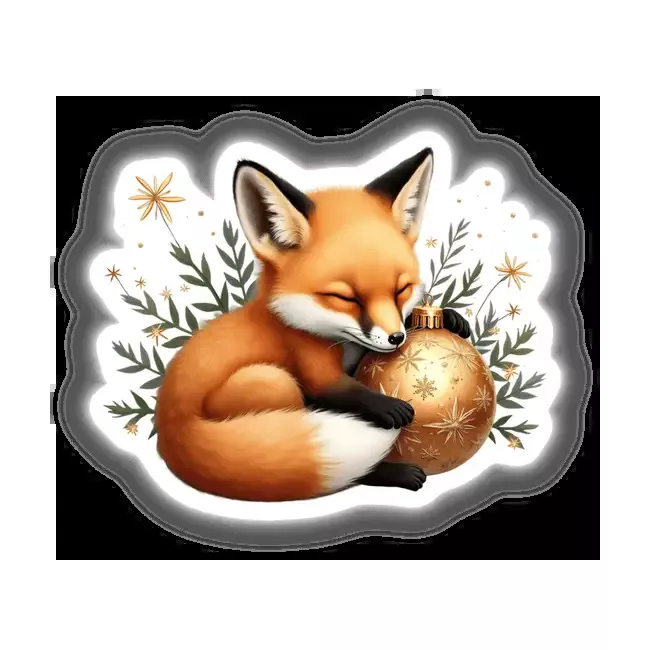 Baby Fox Sleeping on Christmas Ornament