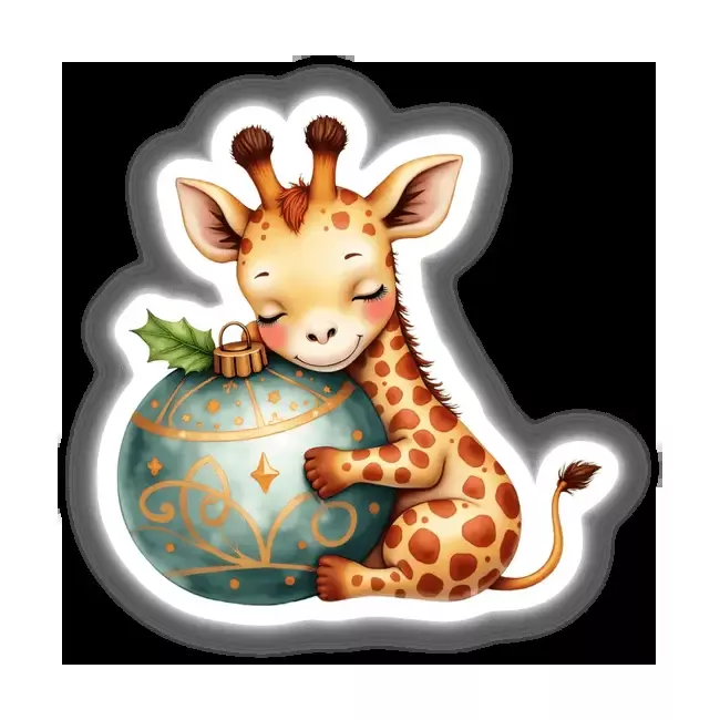 Baby Giraffe Sleeping on Christmas Ornament