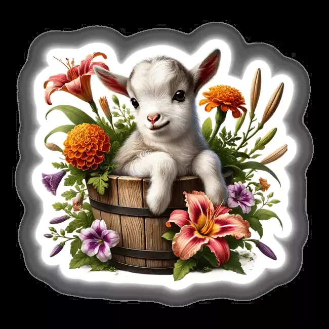 Baby Goat Peeking Out of Flower Pot