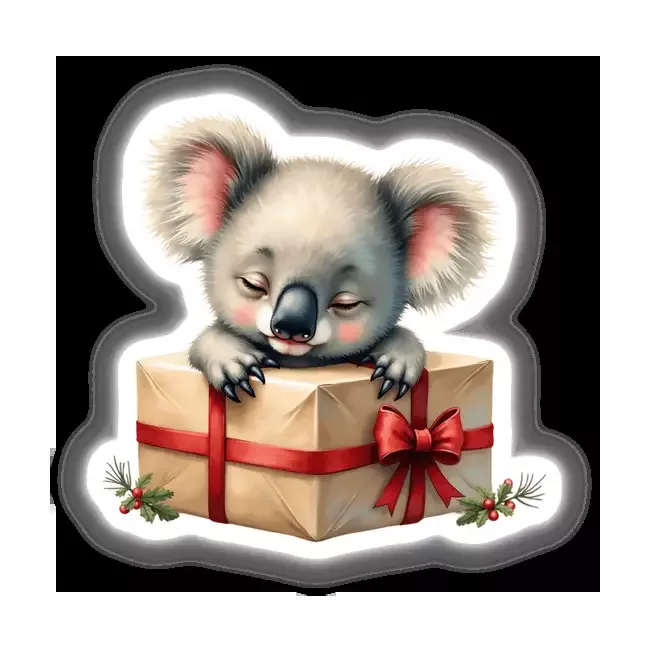 Baby Koala Sleeping on Christmas Present Box