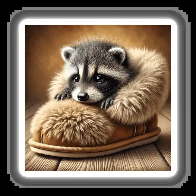 Baby Raccoon in Fluffy Slipper