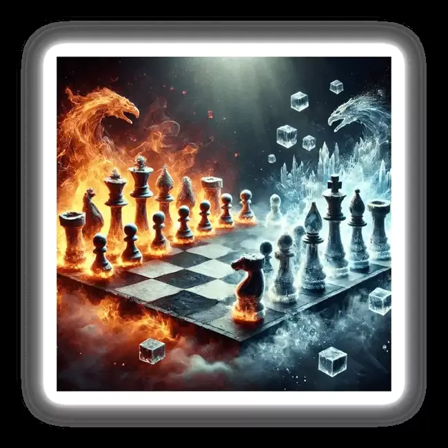 Battle of Elements – Chessboard with Pieces Made of Fire and Ice