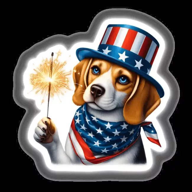 Beagle Dog Holding Sparkler 4th of July Patriotic