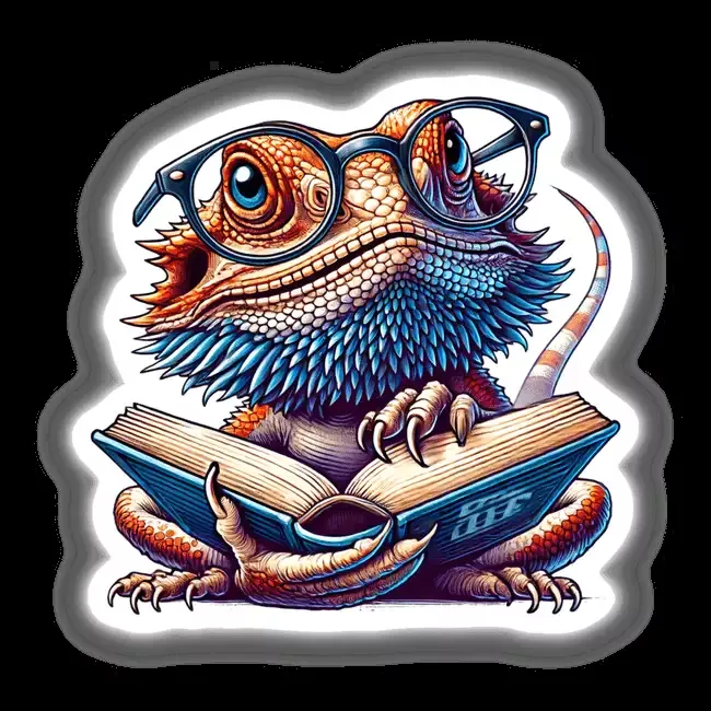 Bearded Dragon With Reading Glasses Open Book