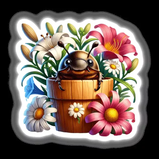 Beetle Peeking Out of Flower Pot