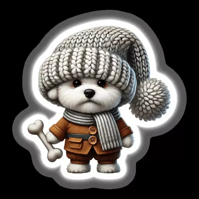 Bichon Frise Gnome Holding Dog Bone