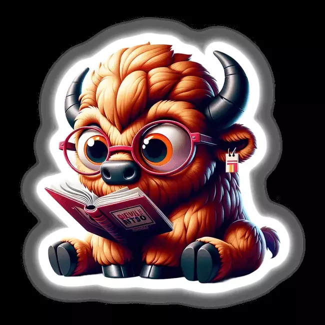 Bison in Reading Glasses Open Book
